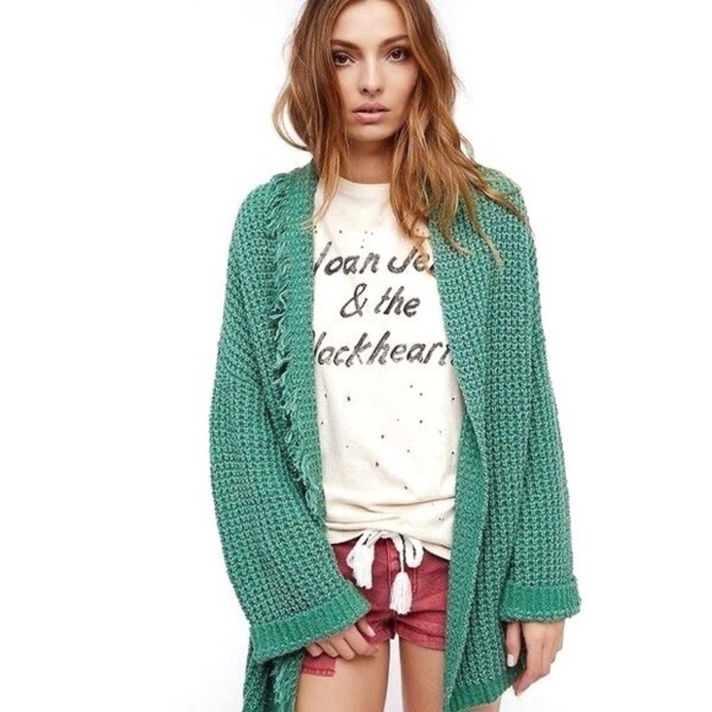 Free People I’ll Be Around Cardigan in Green - Silk and Cotton Blend